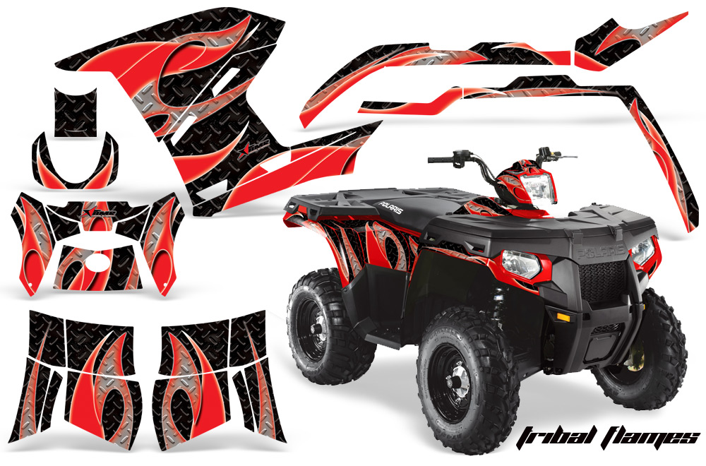 Polaris-Sportsman-500-800-2011 Graphics TRIBAL FLAMES-RED BLACKBG